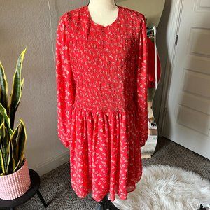 RED FLORAL DRESS-Size 18